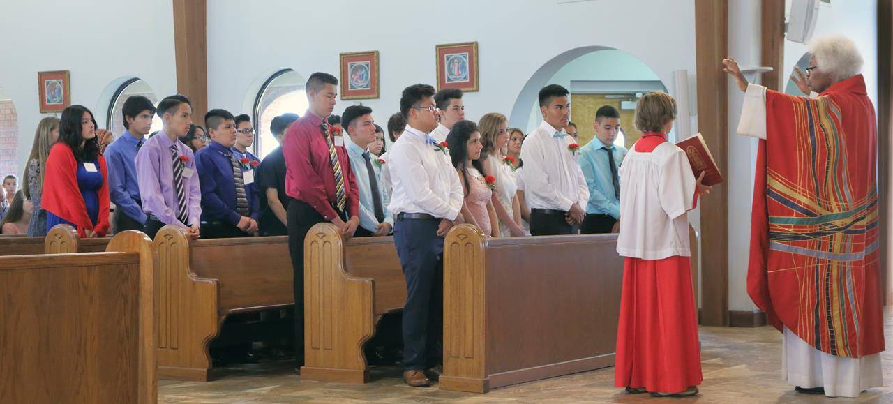 SHELBY — Thirty-two young people received the sacrament of confirmation May 20 at St. Mary Help of Christians Church in Shelby. Monsignor Mauricio West, vicar general and chancellor of the Diocese of Charlotte, was the main celebrant, with Father Michael