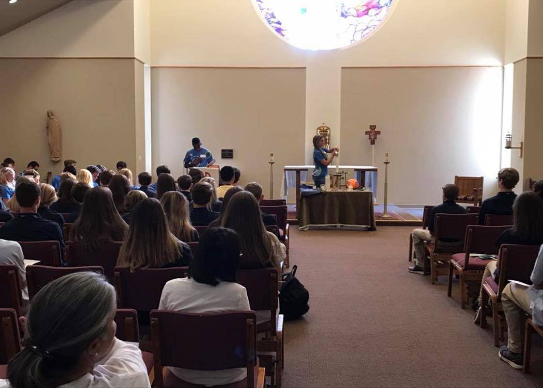 KERNERSVILLE — Students at Bishop McGuinness High School started the new year off with prayer. (Photo via Facebook)