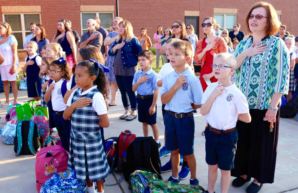 SALISBURY —Sacred Heart students started back to school Aug. 23, opening the day with a morning assembly including Pledge of Allegiance, The Lord's Prayer and sing The Star Spangled Banner. (Photos provided by Robin Fisher)