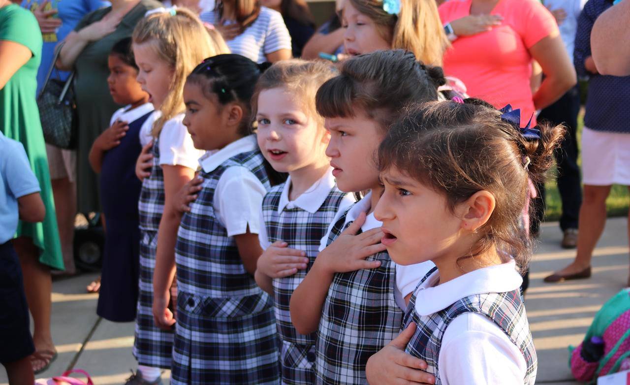 SALISBURY —Sacred Heart students started back to school Aug. 23, opening the day with a morning assembly including Pledge of Allegiance, The Lord's Prayer and sing The Star Spangled Banner. (Photos provided by Robin Fisher)