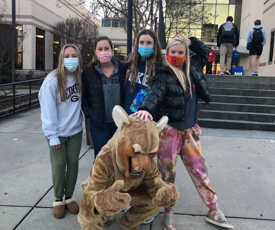 CHARLOTTE — Charlotte Catholic High School students celebrated Catholic Schools Week with a team spirit dress down day. Greetings from a favorite mascot made morning arrival a great opportunity for pictures. (Photos via Facebook)