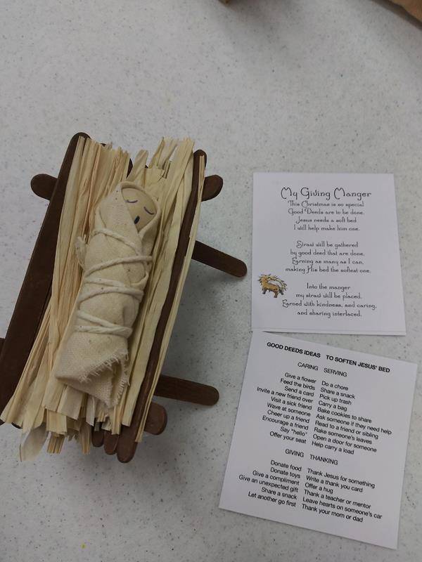 Faith Formation students in Pre-K through second grade at St. James the Greater Church in Concord made mangers and baby Jesus out of popsicle sticks on Dec. 7. (Photos via Facebook)