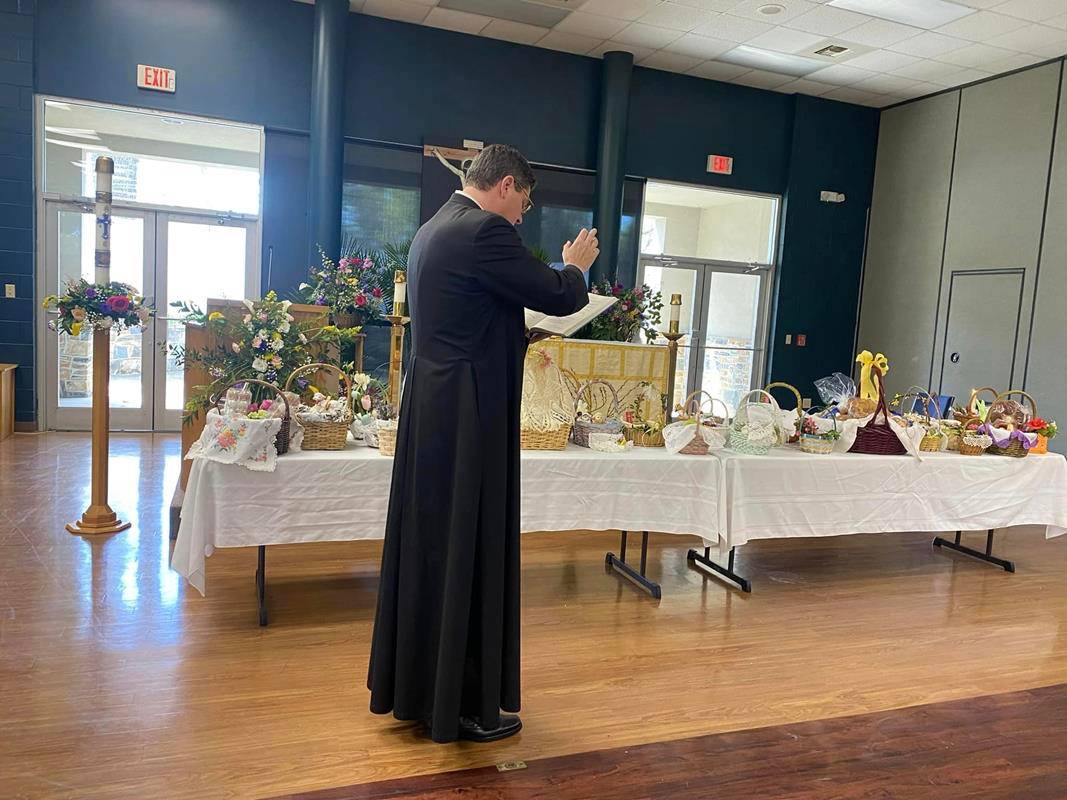 Blessing of the Easter baskets at St. Leo The Great Church in Winston-Salem.