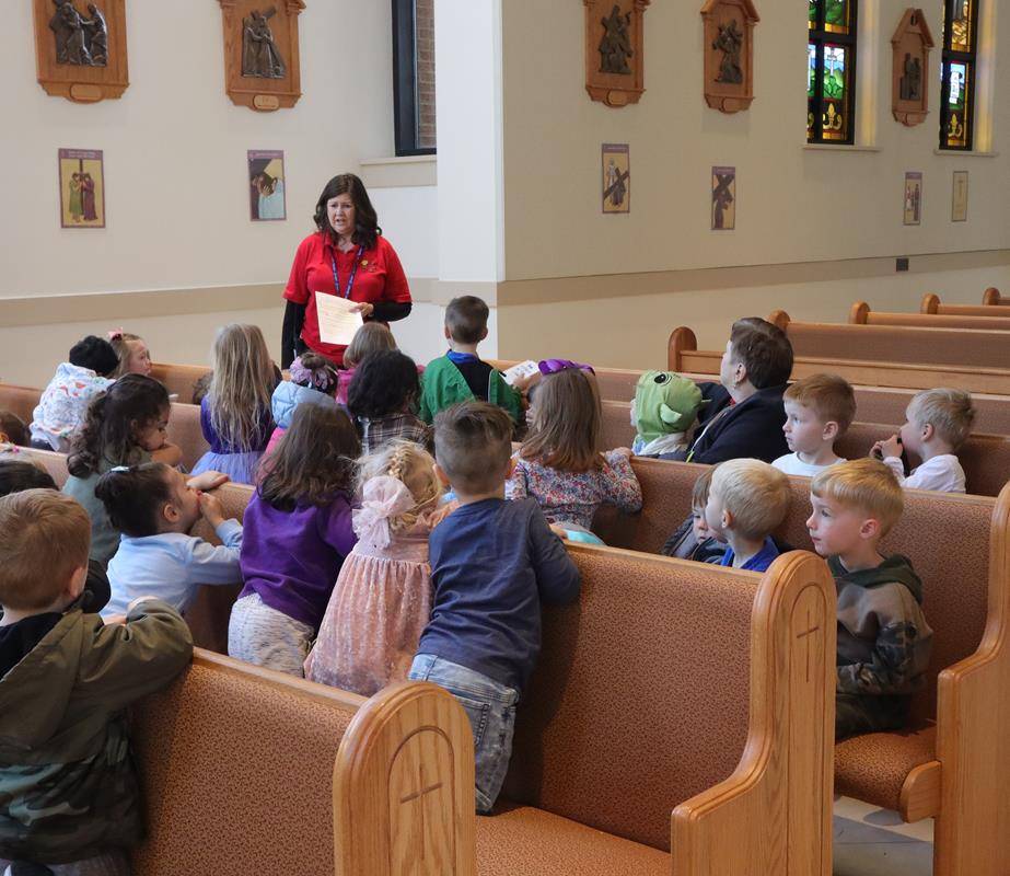 St Therese preschool students in Mooresville learn about the Stations of the Cross.