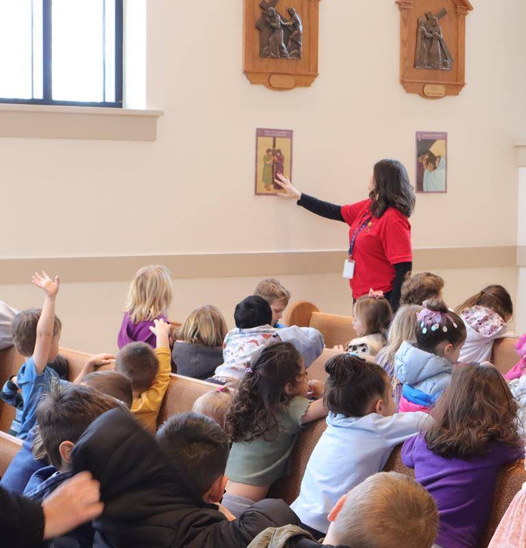 St Therese preschool students in Mooresville learn about the Stations of the Cross.